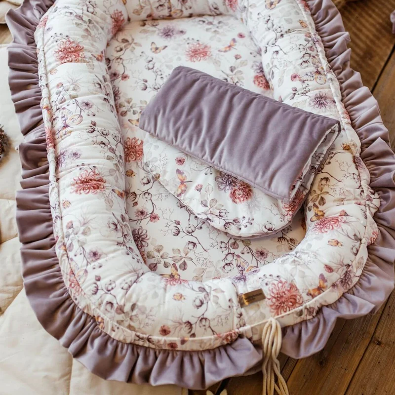 Premium Babynest mit Rüschen | Premium Baumwolle & Samt