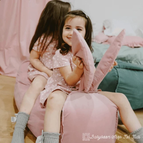 Weicher Kinderhocker mit Hasenohren | Samt-Stoff