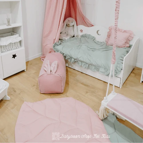 Weicher Kinderhocker mit Hasenohren | Samt-Stoff