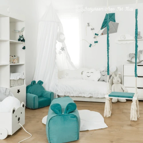 Weicher Kinderhocker mit Hasenohren | Samt-Stoff