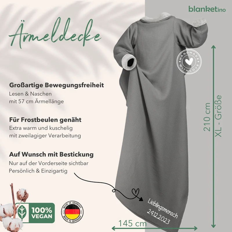 Kuscheldecke mit Ärmeln · Vollkommen · Grau · Gletschergrau