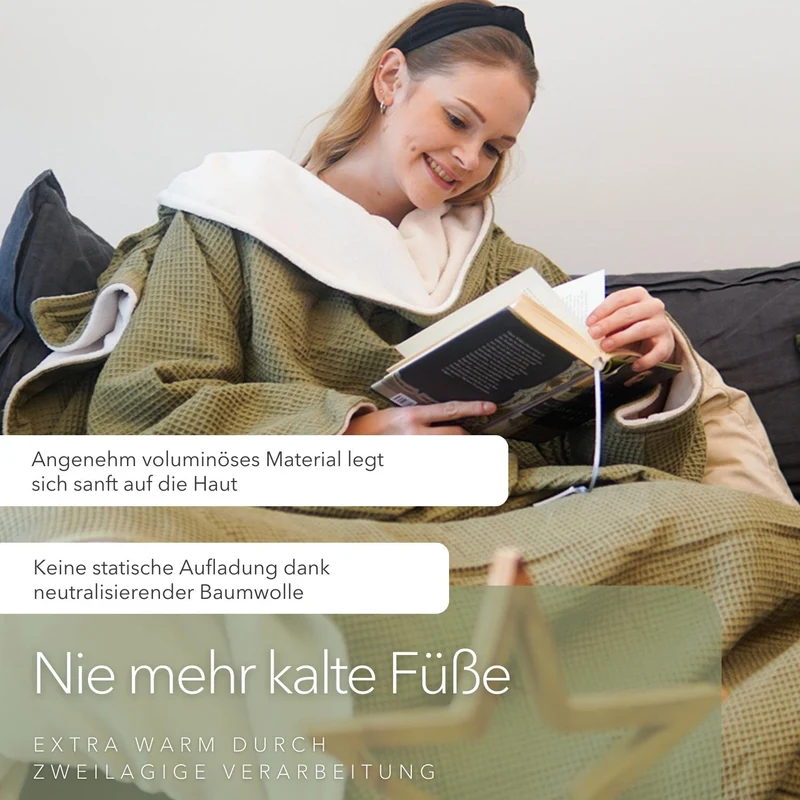 Kuscheldecke mit Ärmeln · Vollkommen · Oliv · Sandweiß