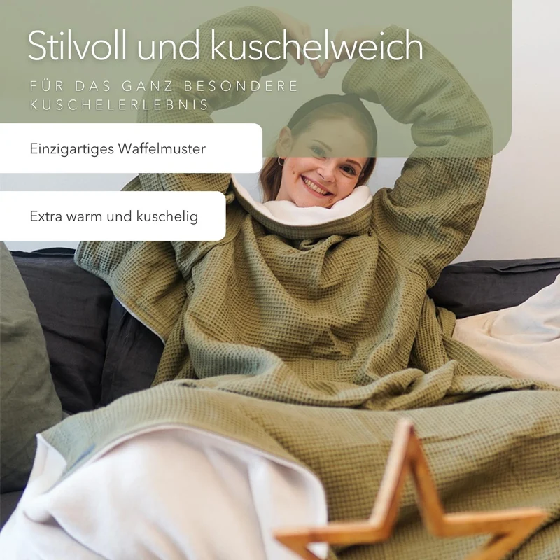 Kuscheldecke mit Ärmeln · Vollkommen · Oliv · Sandweiß