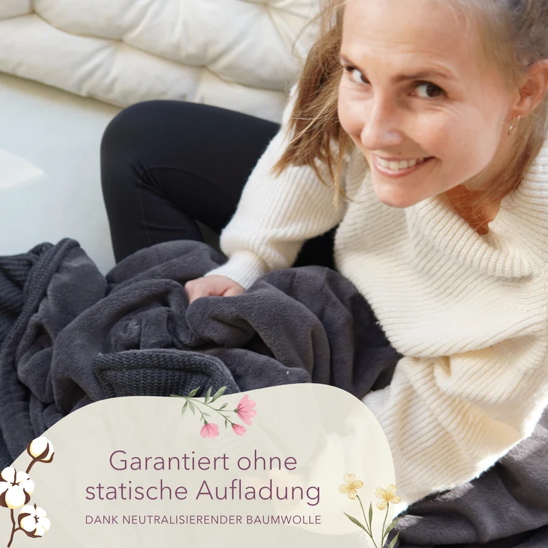Kuscheldecke mit Baumwollstrick · Dunkelgrau