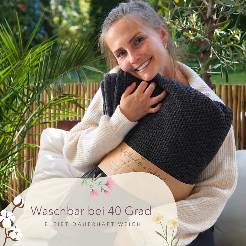 Kuscheldecke mit Baumwollstrick · Dunkelgrau