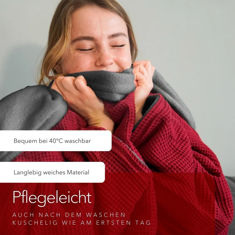 Kuscheldecke mit Ärmeln · Vollkommen · Weinrot · Stahlgrau