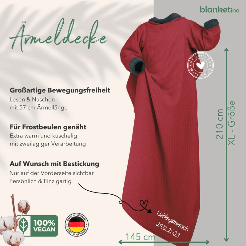Kuscheldecke mit Ärmeln · Vollkommen · Weinrot · Stahlgrau