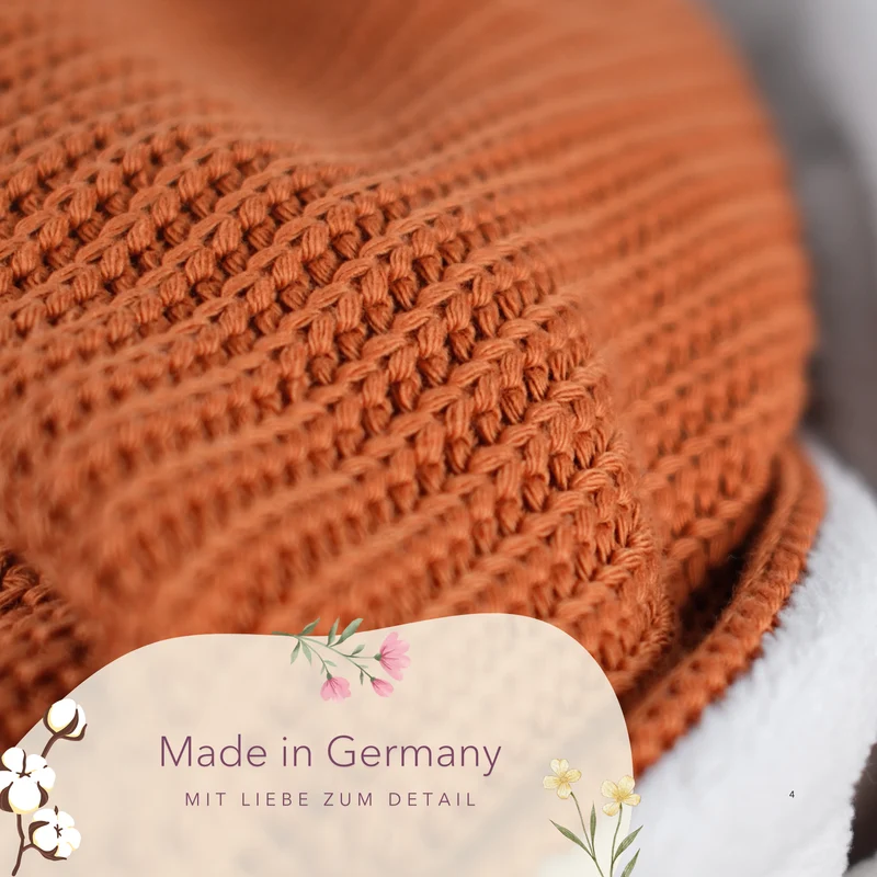 Kuscheldecke mit Baumwollstrick · Cognac·Beige