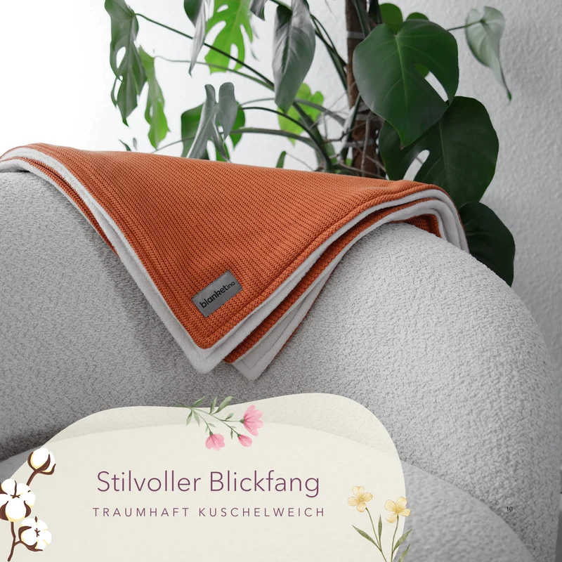 Kuscheldecke mit Baumwollstrick · Cognac·Beige