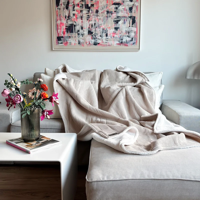 Kuscheldecke mit Teddy-Fleece · Creme · Sandweiß · 145 x 210 cm