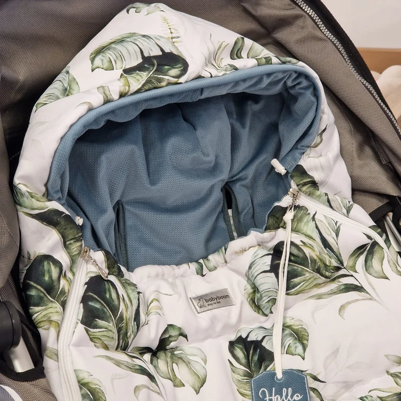 Winterfußsack inkl. Handmuff | Salbeigrün & Monsterblätter
