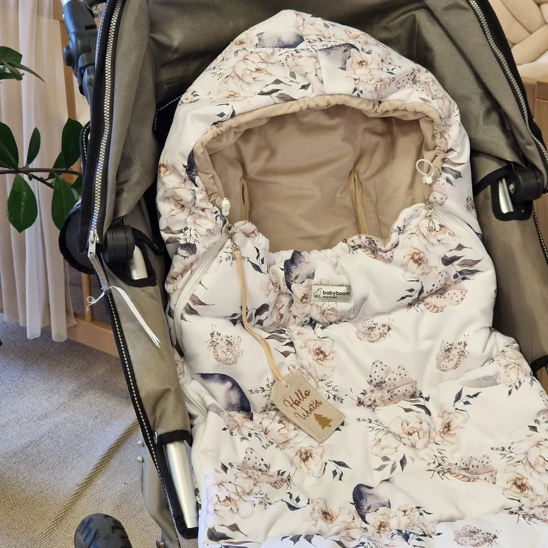 Winterfußsack inkl. Handmuff | Romantische Pfingstrosen