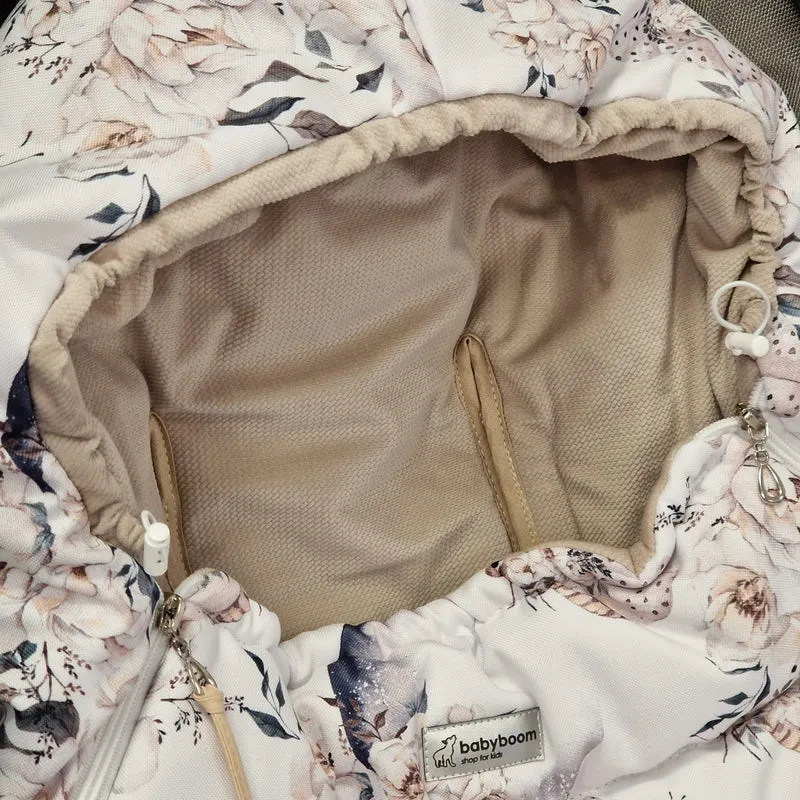 Winterfußsack inkl. Handmuff | Romantische Pfingstrosen