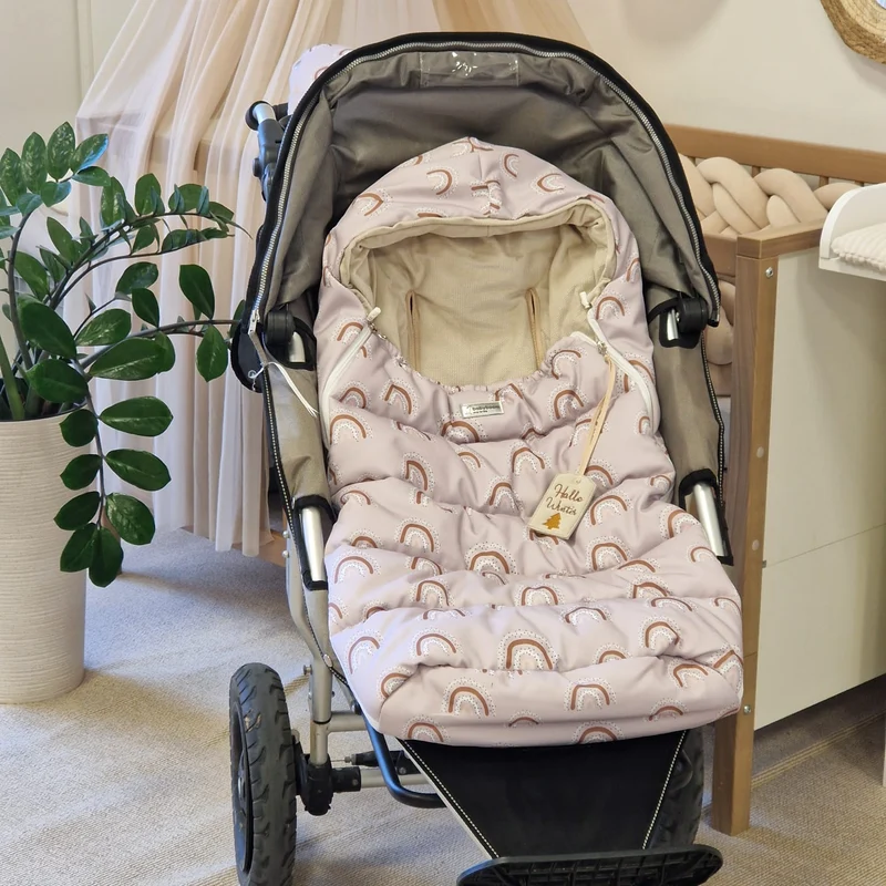 Winterfußsack inkl. Handmuff | Beige & Beige Regenbogen