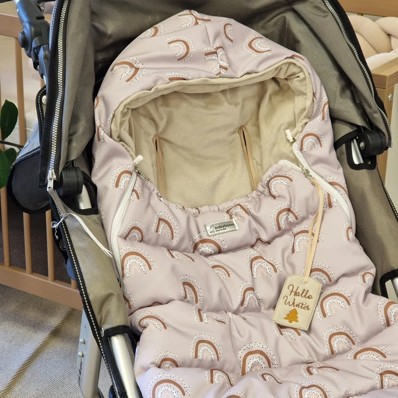 Winterfußsack inkl. Handmuff | Beige & Beige Regenbogen