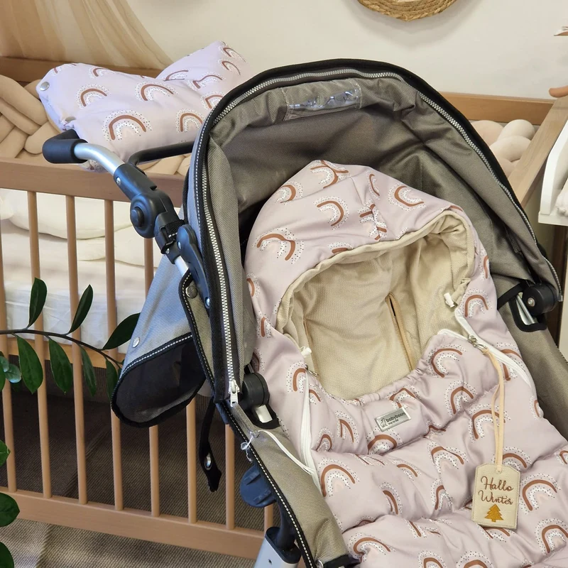 Winterfußsack inkl. Handmuff | Beige & Beige Regenbogen
