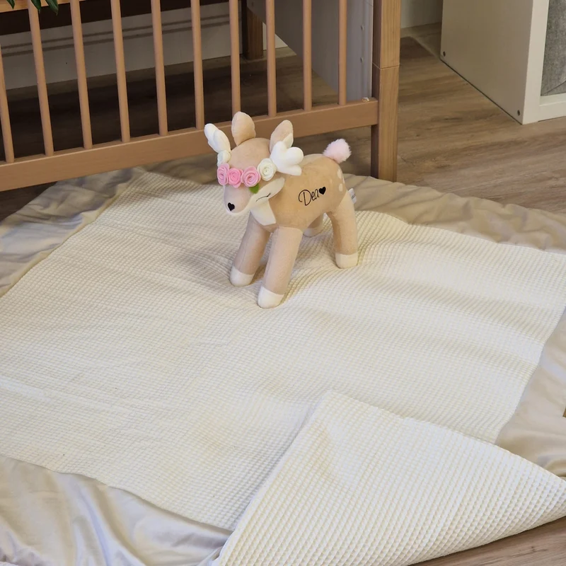 Krabbeldecke & Spielmatte ROYAL | Waffelpique Ecru & Velours Beige (Rückseite Waffelpique) | 120 x 120 cm