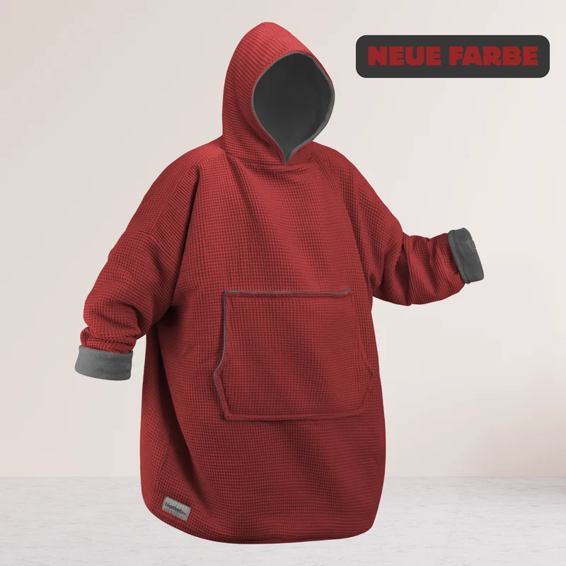 Kuschel-Hoodie mit Kapuze • Weinrot • Stahlgrau