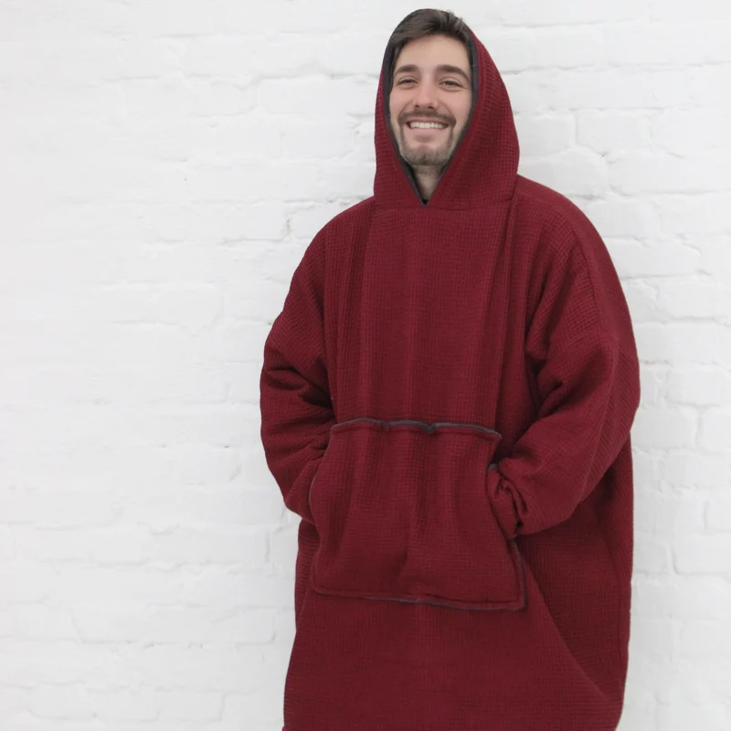 Kuschel-Hoodie mit Kapuze • Weinrot • Stahlgrau