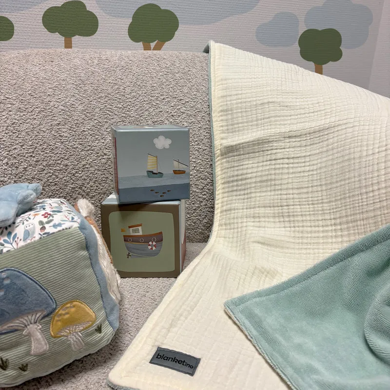 Musselin Babydecke mit Namen - 70 x 100 cm • Vanille-Grün