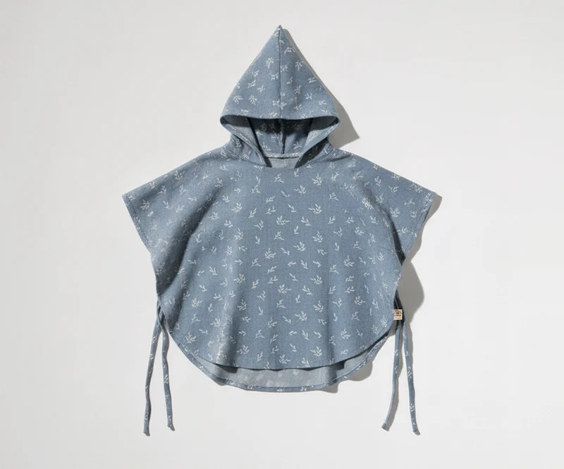 Musselin Poncho mit Kaputze, GOTS