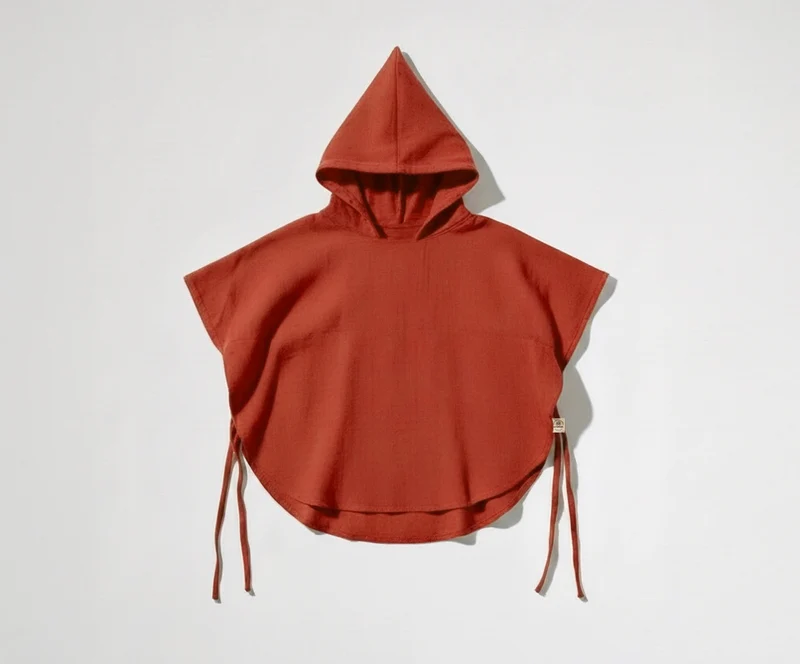 Musselin Poncho mit Kaputze, GOTS