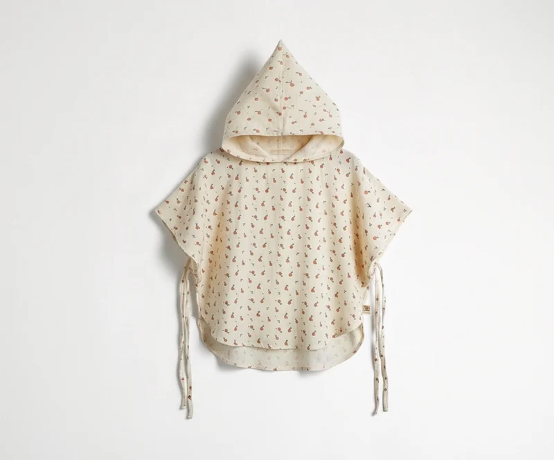 Musselin Poncho mit Kaputze, GOTS