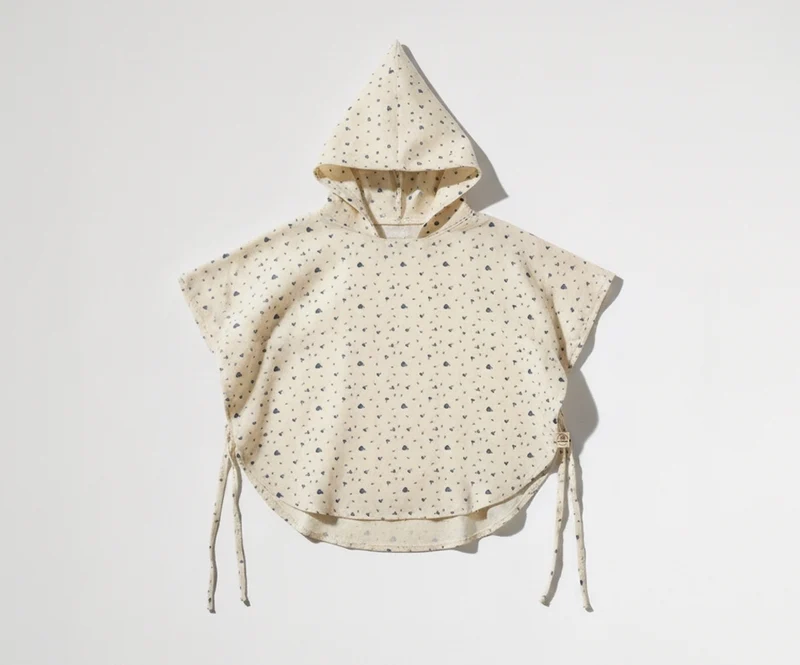 Musselin Poncho mit Kaputze, GOTS