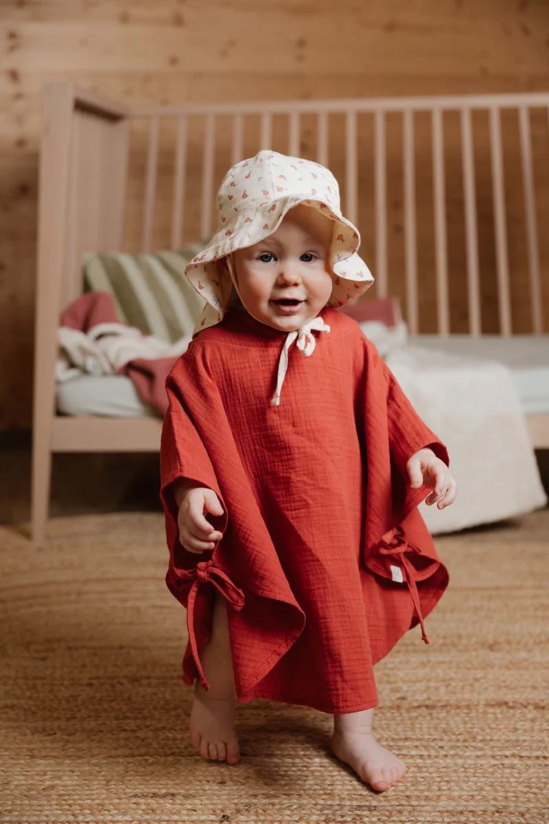 Musselin Poncho mit Kaputze, GOTS