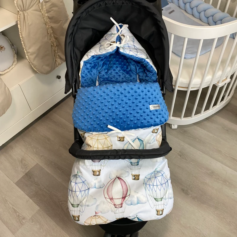 Ganzjahres-Fußsack für Kinderwagen & Buggy | Premium Baumwolle Balloons & Minky Jeans blue