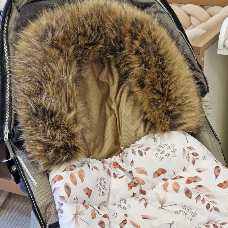 Winterfußsack mit Handmuff ESKIMO | Herbstblätter & Samt Cappuccino