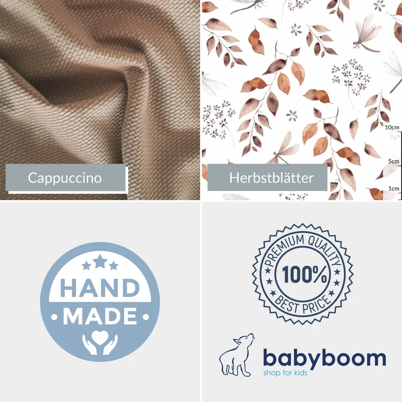Winterfußsack mit Handmuff ESKIMO | Herbstblätter & Samt Cappuccino