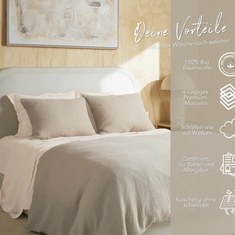 Musselin Bettwäsche Set • Beige