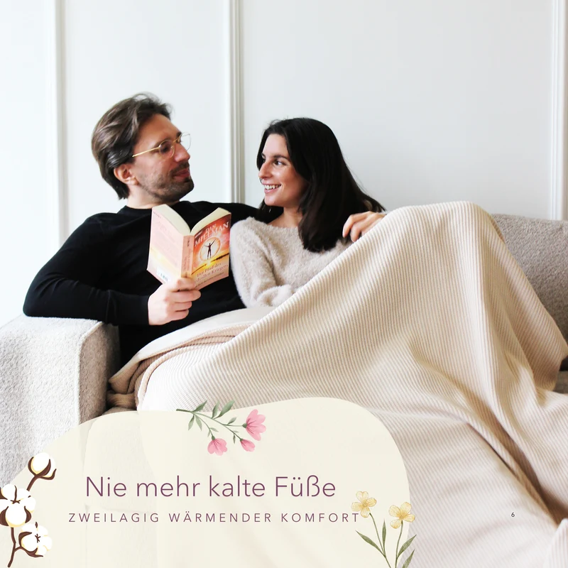 Kuscheldecke mit Baumwollstrick · Creme