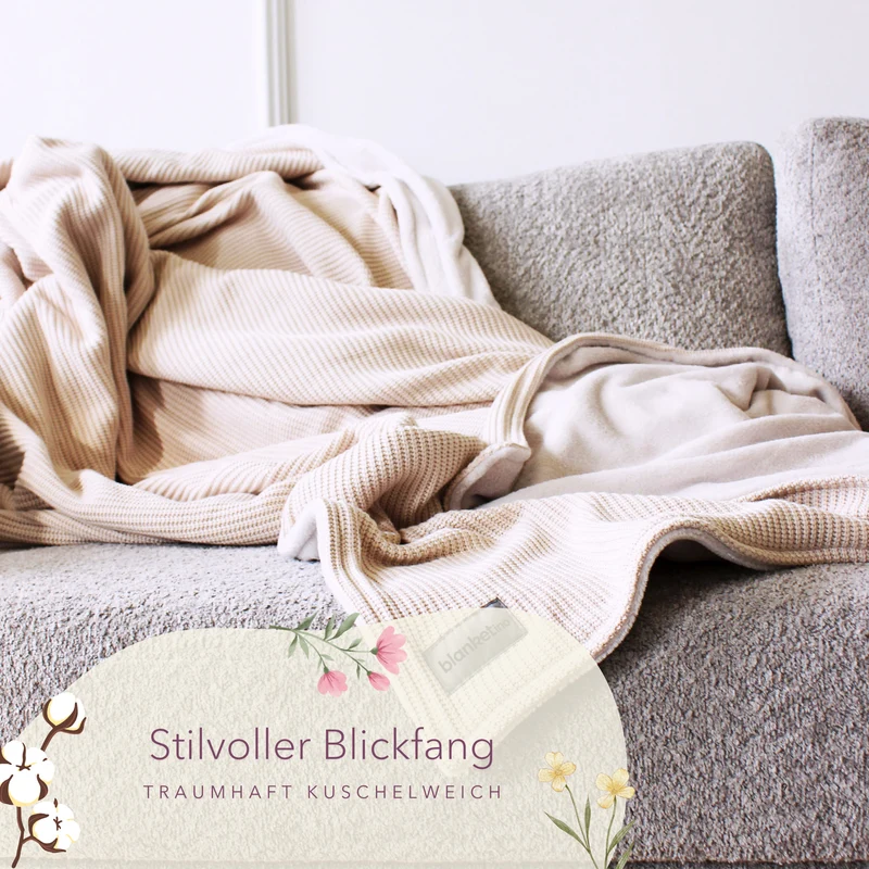 Kuscheldecke mit Baumwollstrick · Creme