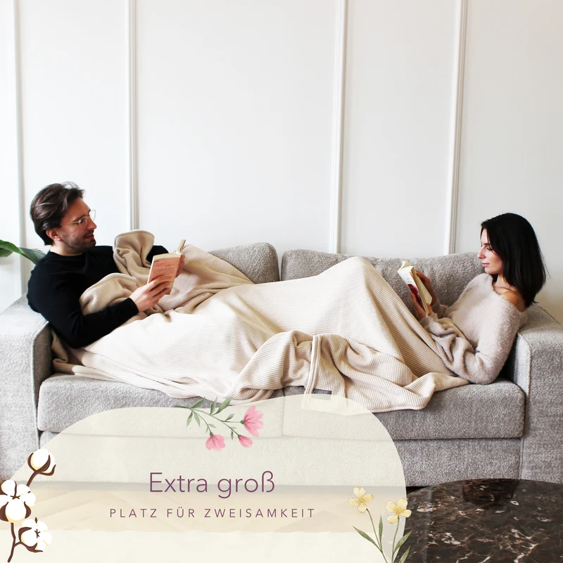 Kuscheldecke mit Baumwollstrick · Creme