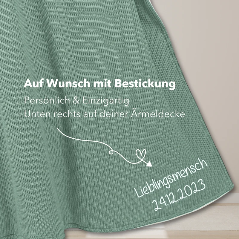 Kuscheldecke mit Ärmeln · Baumwollstrick · Seegrün