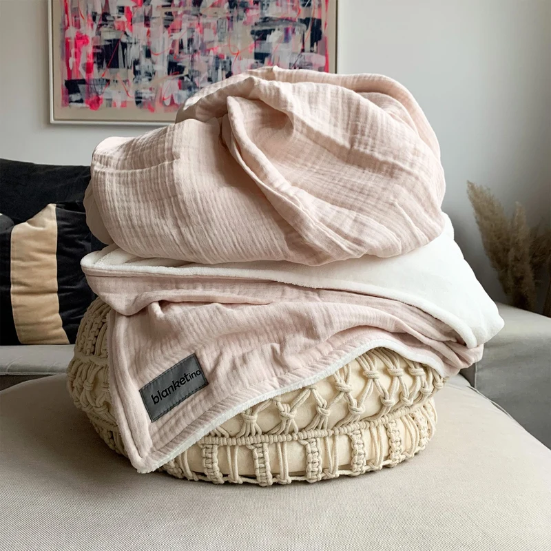 Kuscheldecke mit atmungsaktivem Bio Musselin · Soft Rose · 145x210 cm