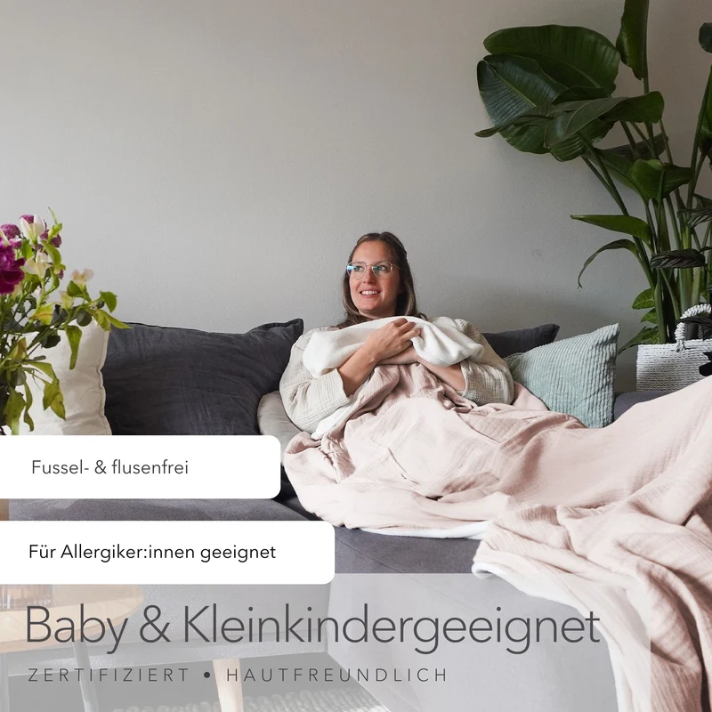 Kuscheldecke mit atmungsaktivem Bio Musselin · Soft Rose · 145x210 cm
