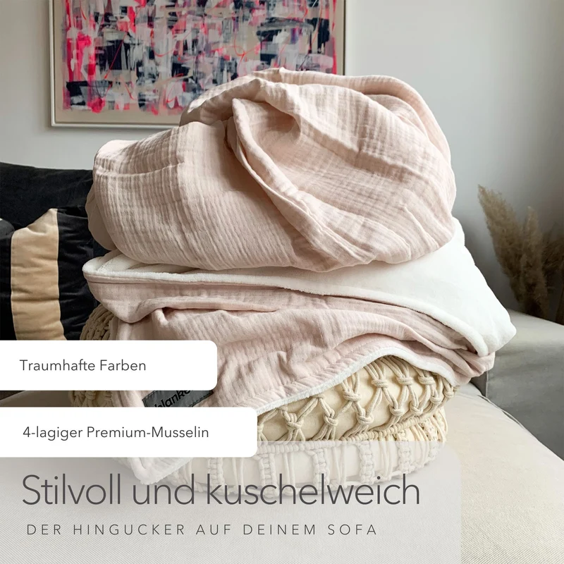 Kuscheldecke mit atmungsaktivem Bio Musselin · Soft Rose · 145x210 cm
