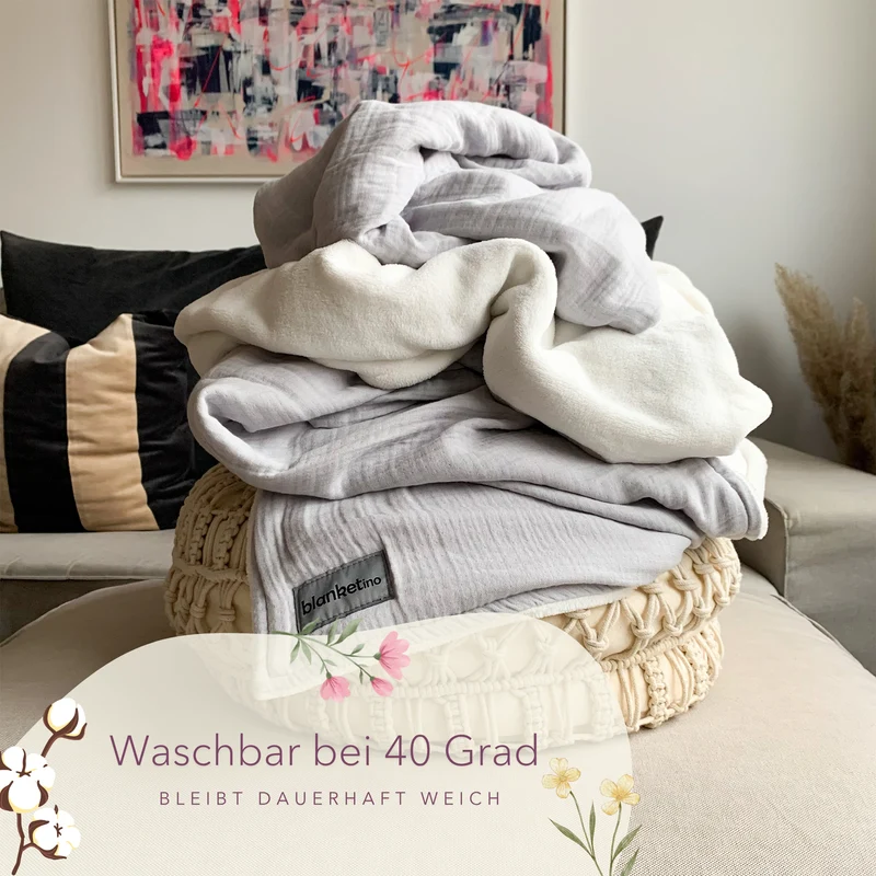 Kuscheldecke mit atmungsaktivem Bio Musselin · Kristallgrau · 145x210 cm