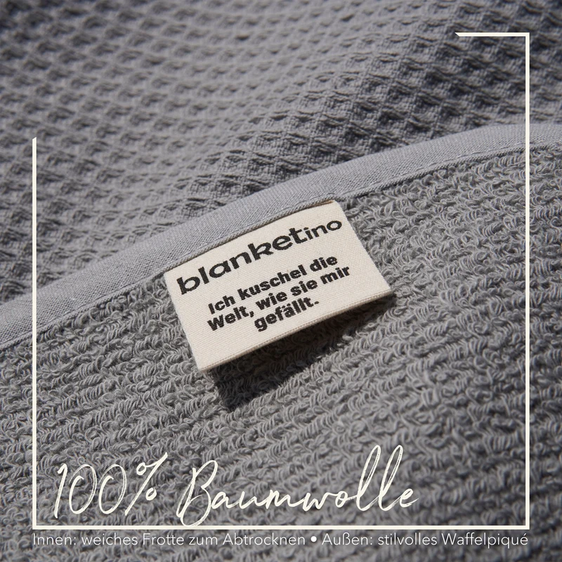 Poncho für Strand und Sauna • Steingrau • mit blauem Akzent