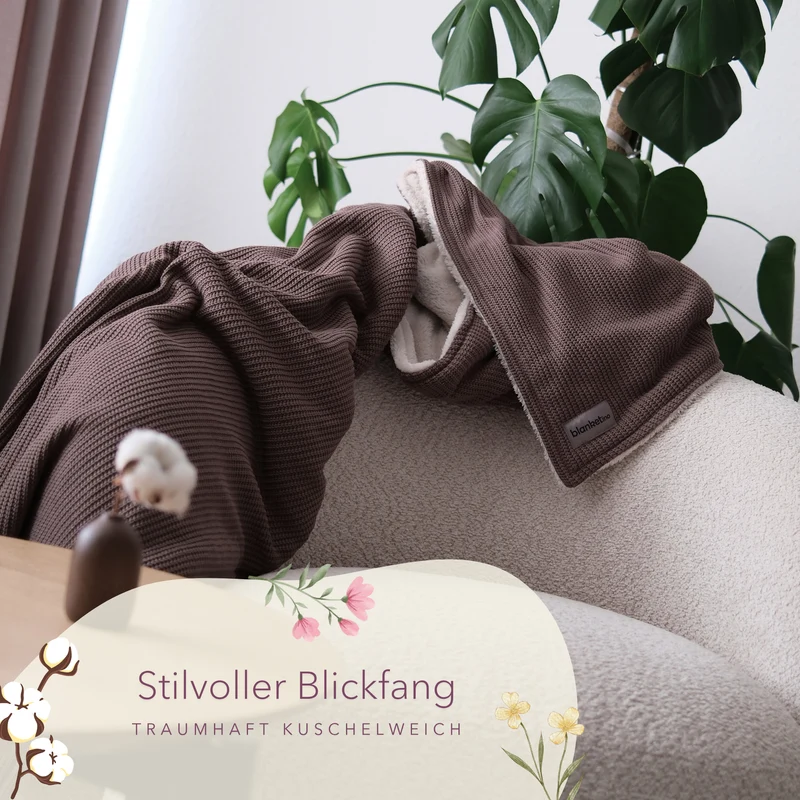 Kuscheldecke mit Baumwollstrick · Espresso Braun