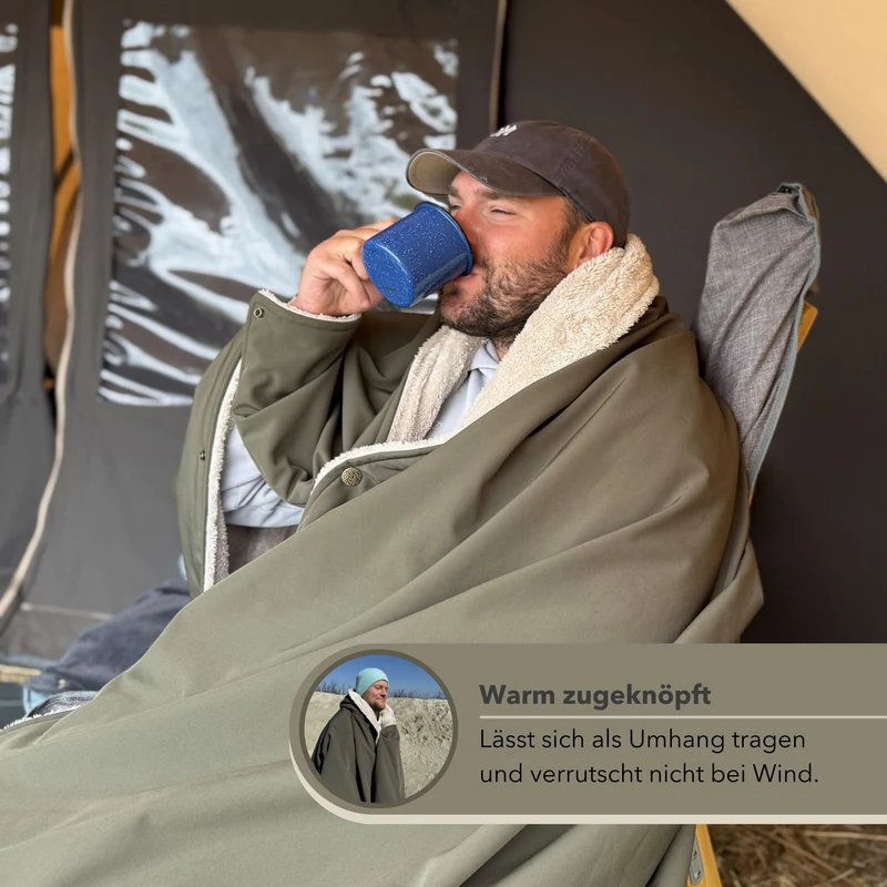Campingdecke mit Knöpfen · Outdoor · 150x210 cm · Khaki
