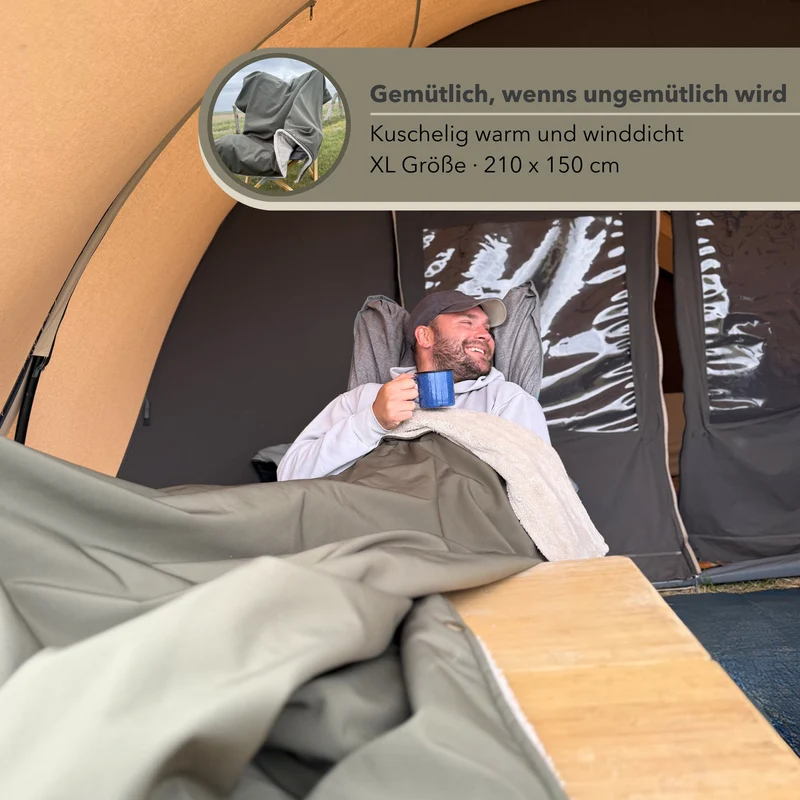 Campingdecke mit Knöpfen · Outdoor · 150x210 cm · Khaki