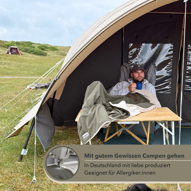 Campingdecke mit Knöpfen · Outdoor · 150x210 cm · Khaki