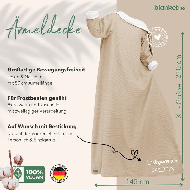 Kuscheldecke mit Ärmeln · Vollkommen · Latte Macchiato · Sandweiß