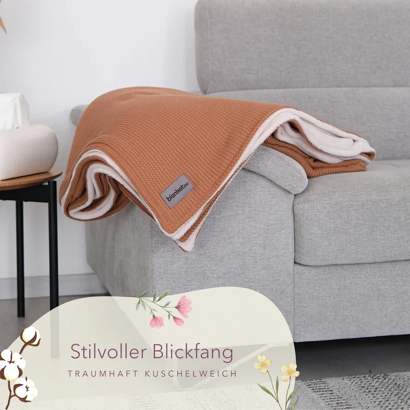 Kuscheldecke mit Baumwollstrick · Terracotta · Beige