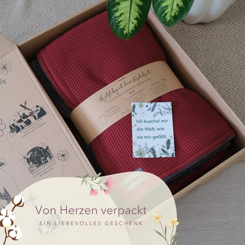 Kuscheldecke "Vollkommen" Weinrot · Stahlgrau