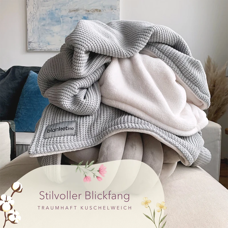 Kuscheldecke mit Baumwollstrick · Seidengrau